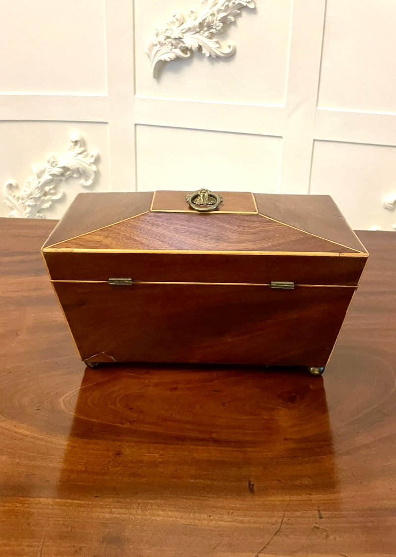 Antique Regency Quality Mahogany Inlaid Tea Caddy - Image 2
